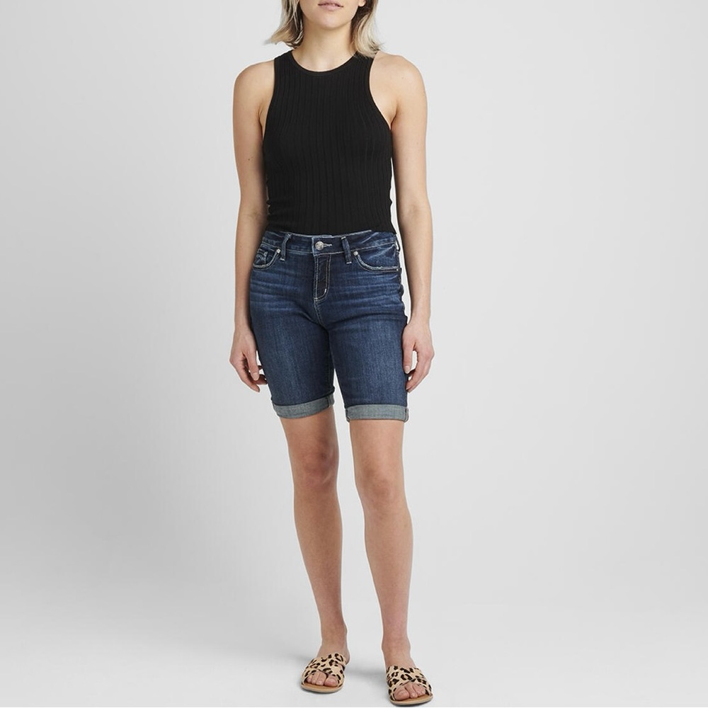 Silver Jeans 29 (US 6/8) Suki Bermuda Denim Shorts Women’s Stretch Embroidered